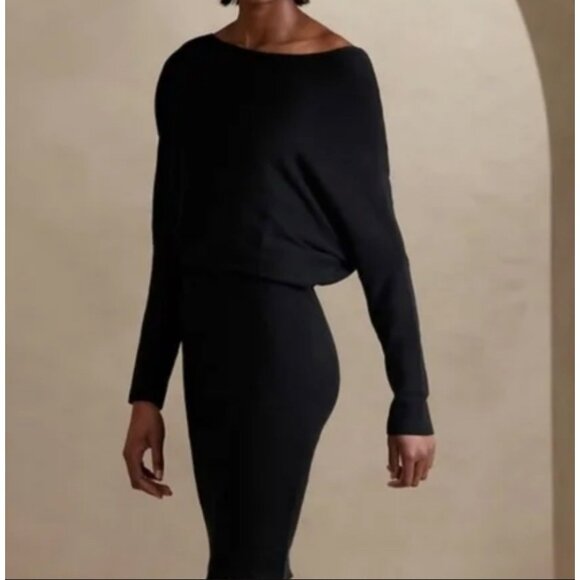 Banana Republic Colleta Off-Shoulder Midi Sweater Dress black size XXL NWT - Picture 3 of 8